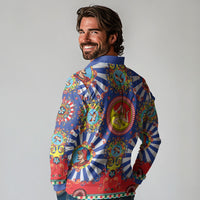 Carretto Siciliano Folk Art Long Sleeve Polo Shirt Trinacria Symbol Italian Pattern