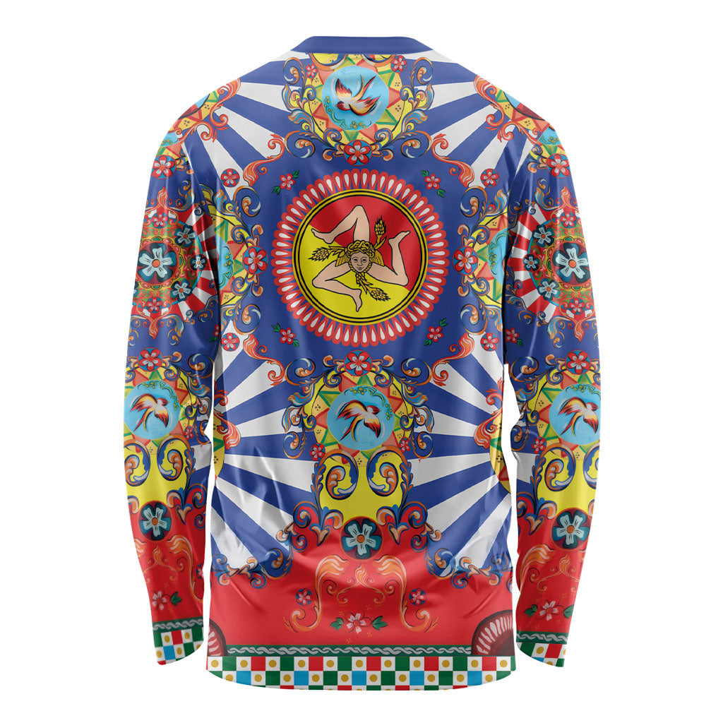 Carretto Siciliano Folk Art Long Sleeve Shirt Trinacria Symbol Italian Pattern