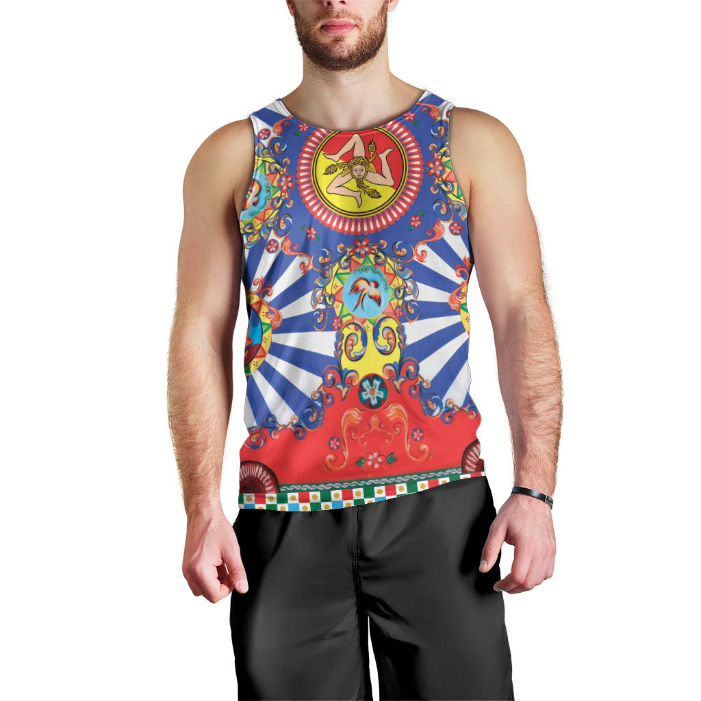 Carretto Siciliano Folk Art Men Tank Top Trinacria Symbol Italian Pattern