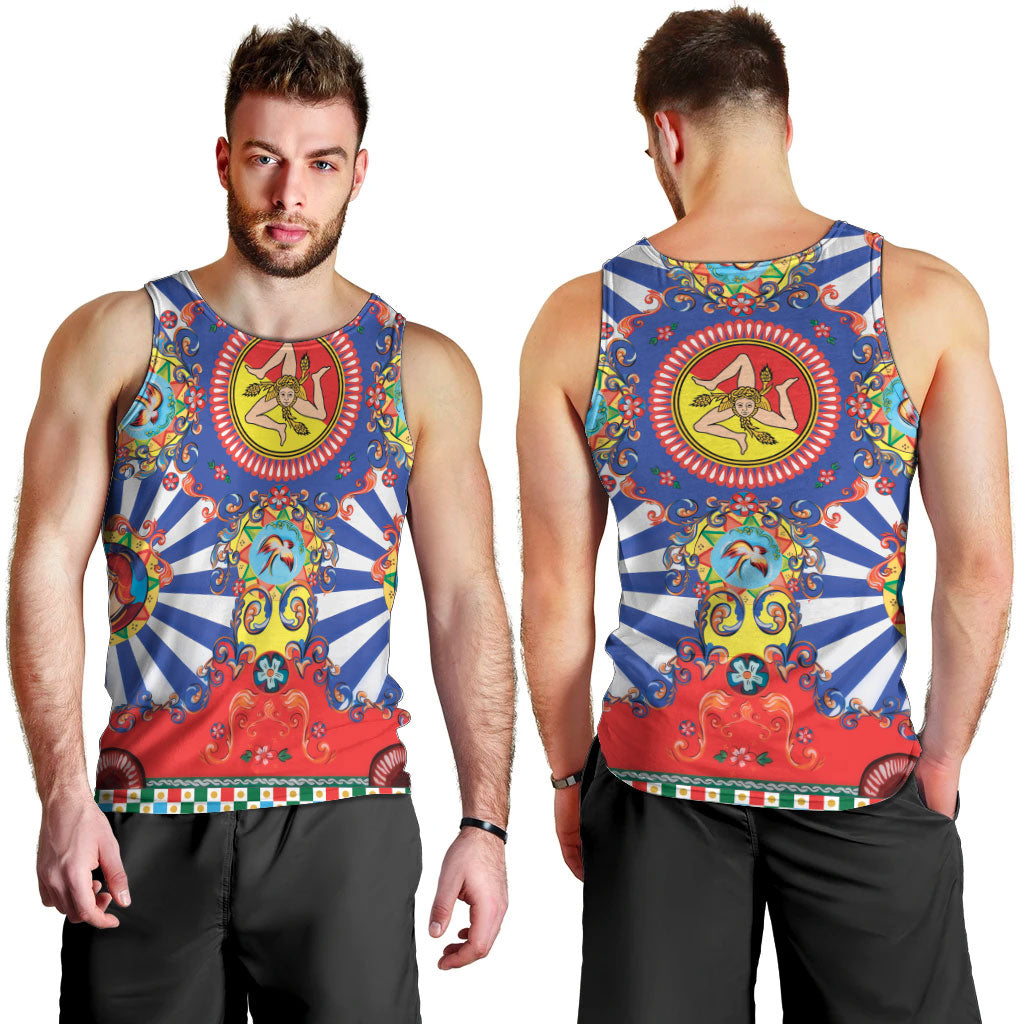 Carretto Siciliano Folk Art Men Tank Top Trinacria Symbol Italian Pattern