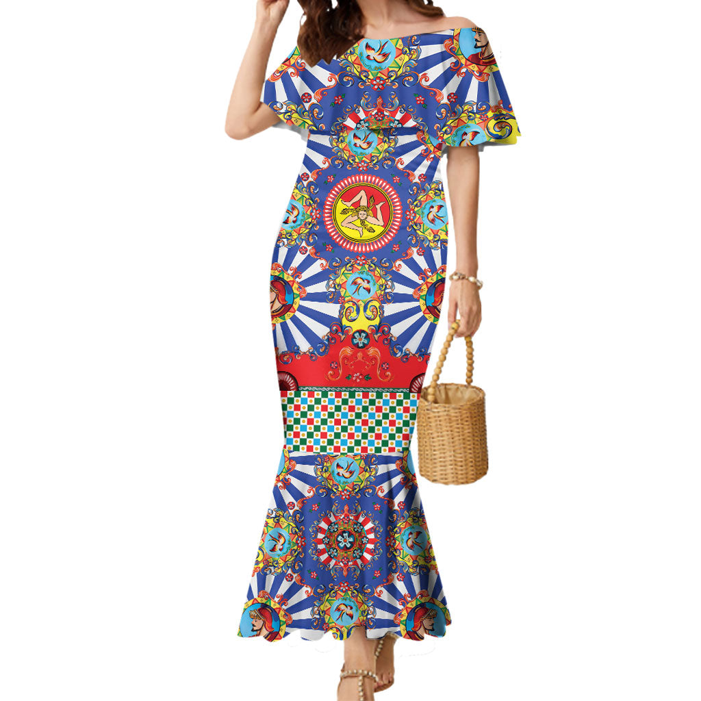 Carretto Siciliano Folk Art Mermaid Dress Trinacria Symbol Italian Pattern