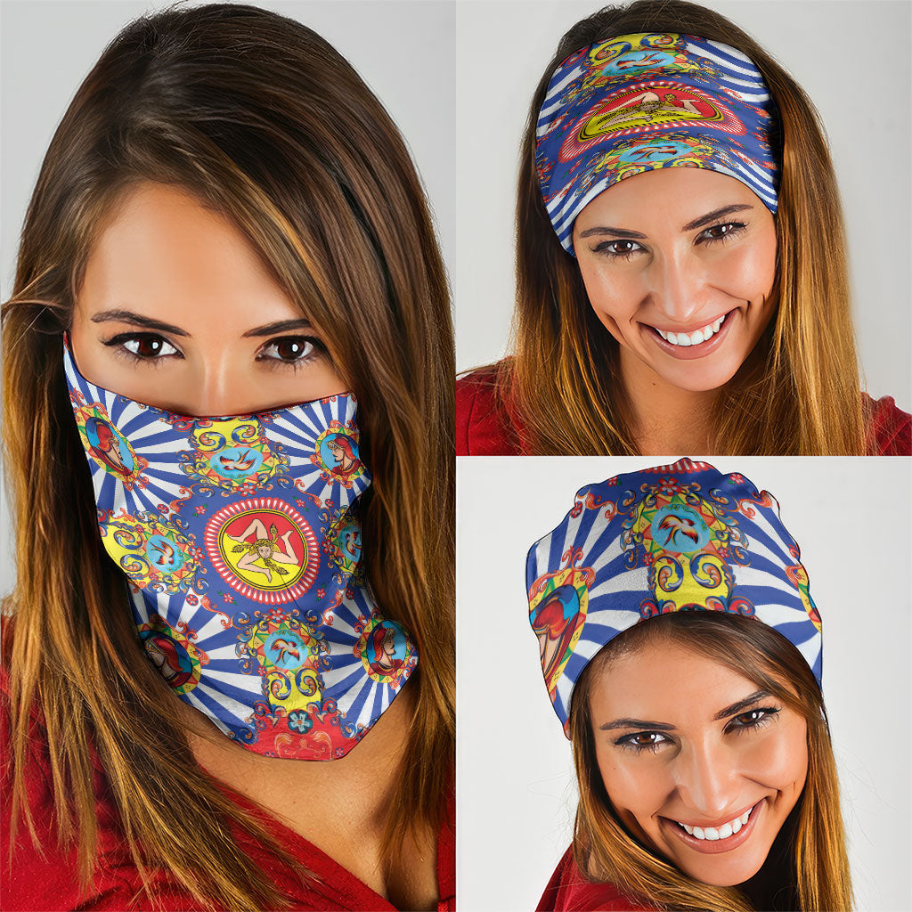 Carretto Siciliano Folk Art Neck Gaiter Trinacria Symbol Italian Pattern