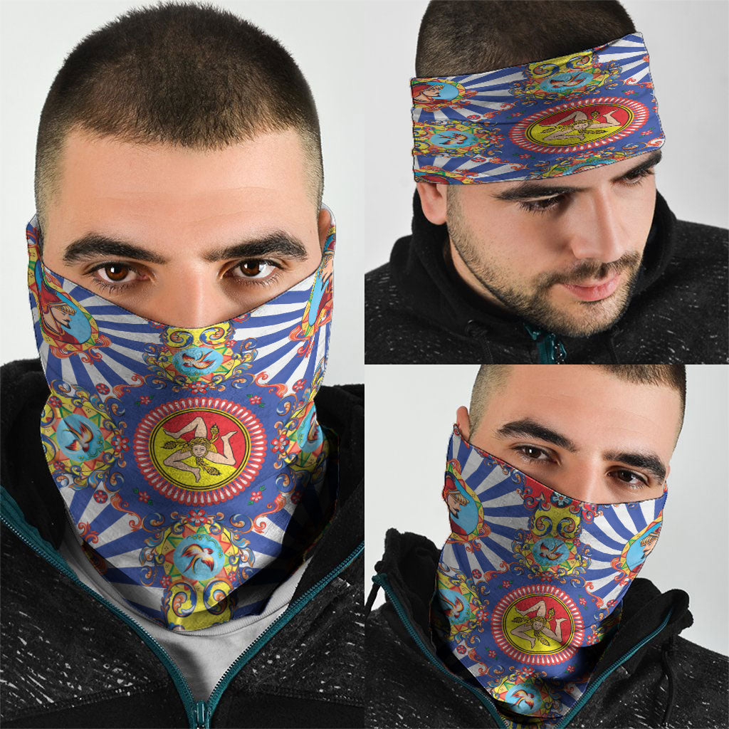 Carretto Siciliano Folk Art Neck Gaiter Trinacria Symbol Italian Pattern