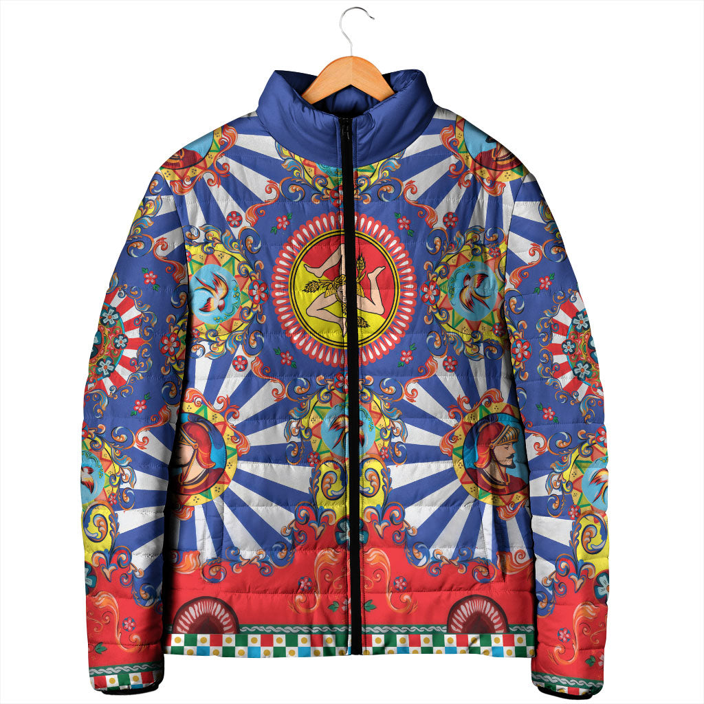 Carretto Siciliano Folk Art Padded Jacket Trinacria Symbol Italian Pattern