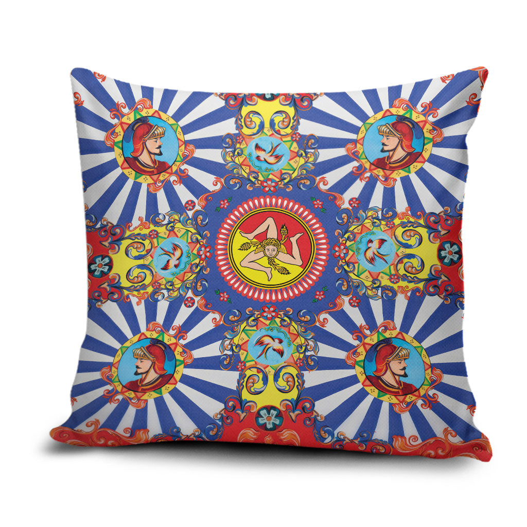 Carretto Siciliano Folk Art Pillow Cover Trinacria Symbol Italian Pattern