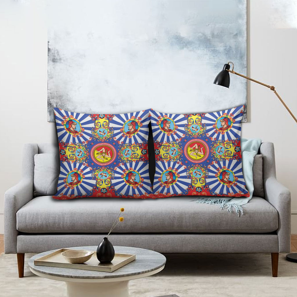 Carretto Siciliano Folk Art Pillow Cover Trinacria Symbol Italian Pattern
