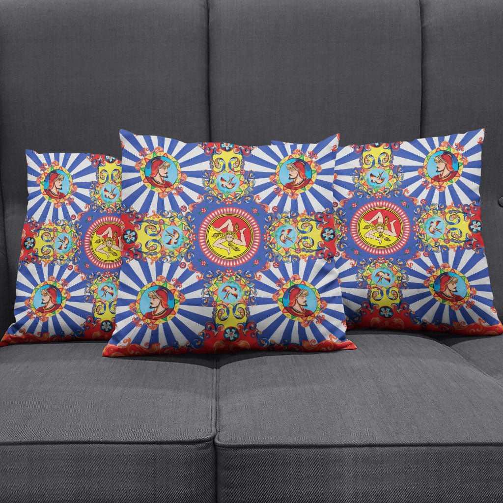 Carretto Siciliano Folk Art Pillow Cover Trinacria Symbol Italian Pattern