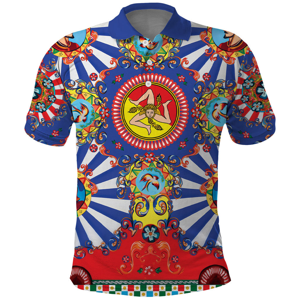 Carretto Siciliano Folk Art Polo Shirt Trinacria Symbol Italian Pattern