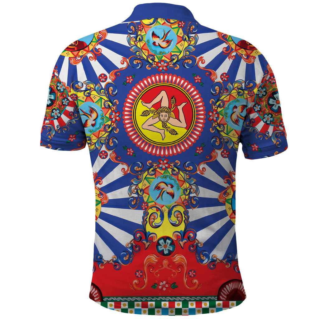 Carretto Siciliano Folk Art Polo Shirt Trinacria Symbol Italian Pattern