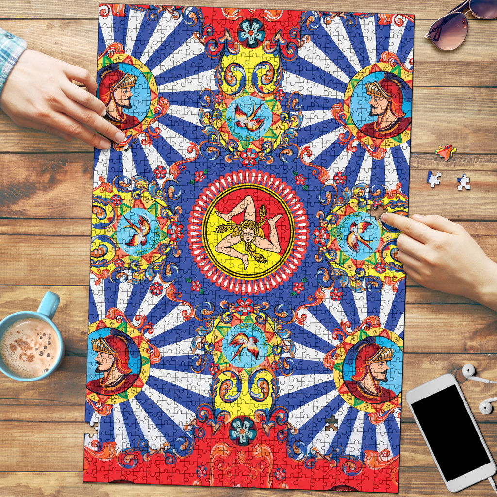 Carretto Siciliano Folk Art Puzzle Trinacria Symbol Italian Pattern