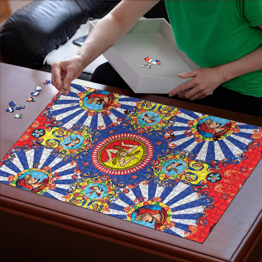 Carretto Siciliano Folk Art Puzzle Trinacria Symbol Italian Pattern