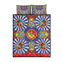 Carretto Siciliano Folk Art Quilt Bed Set Trinacria Symbol Italian Pattern