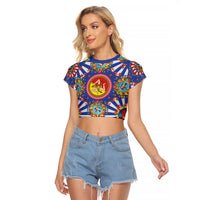 Carretto Siciliano Folk Art Raglan Cropped T Shirt Trinacria Symbol Italian Pattern