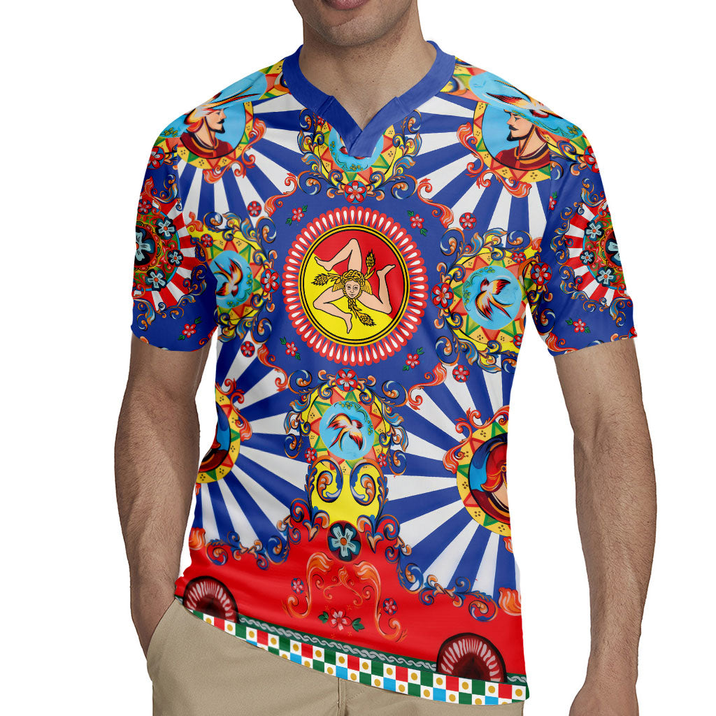 Carretto Siciliano Folk Art Rugby Jersey Trinacria Symbol Italian Pattern