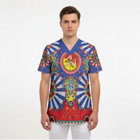 Carretto Siciliano Folk Art Scrub Top Trinacria Symbol Italian Pattern