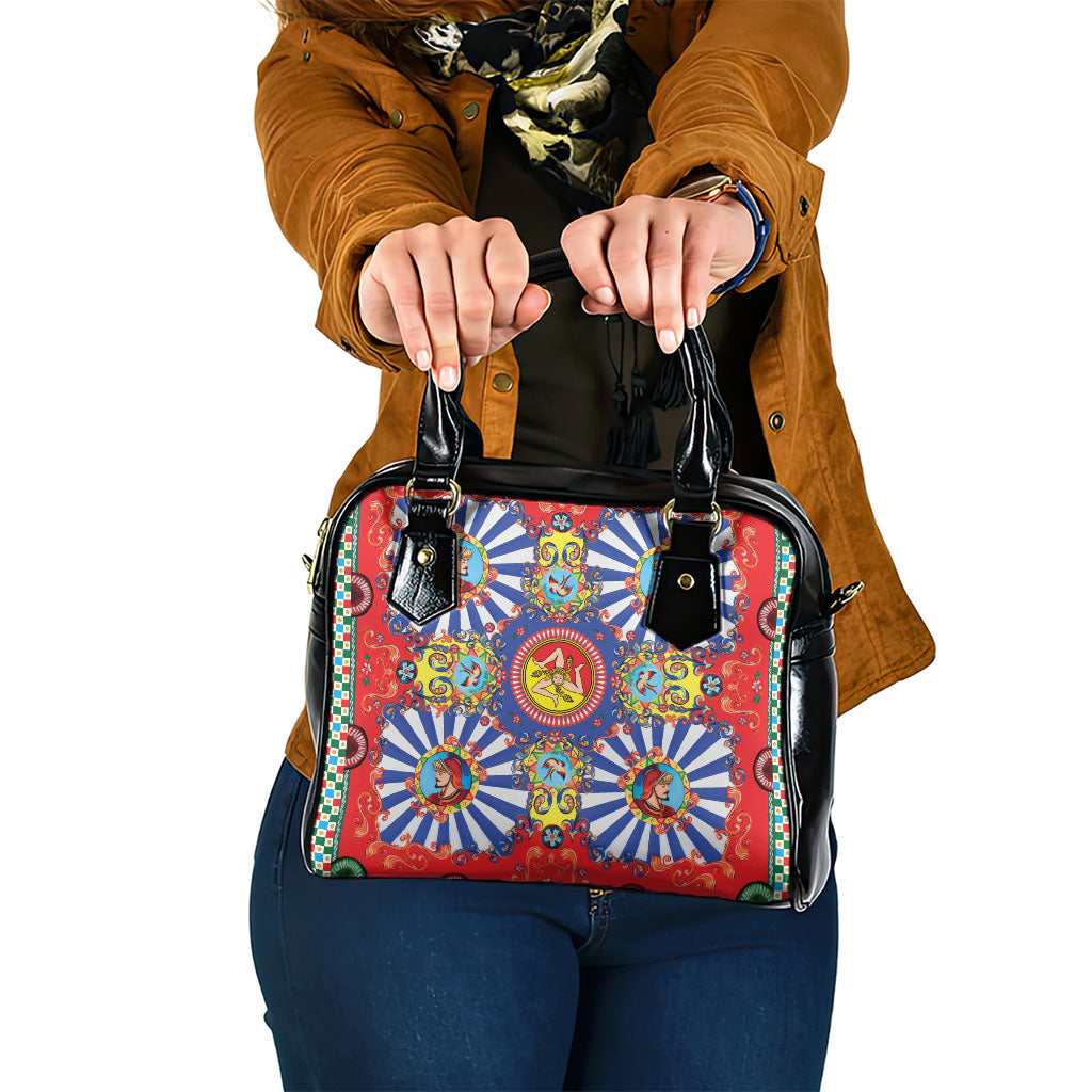Carretto Siciliano Folk Art Shoulder Handbag Trinacria Symbol Italian Pattern