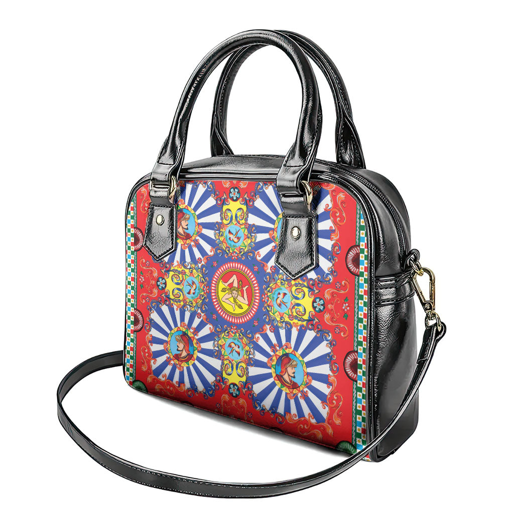 Carretto Siciliano Folk Art Shoulder Handbag Trinacria Symbol Italian Pattern