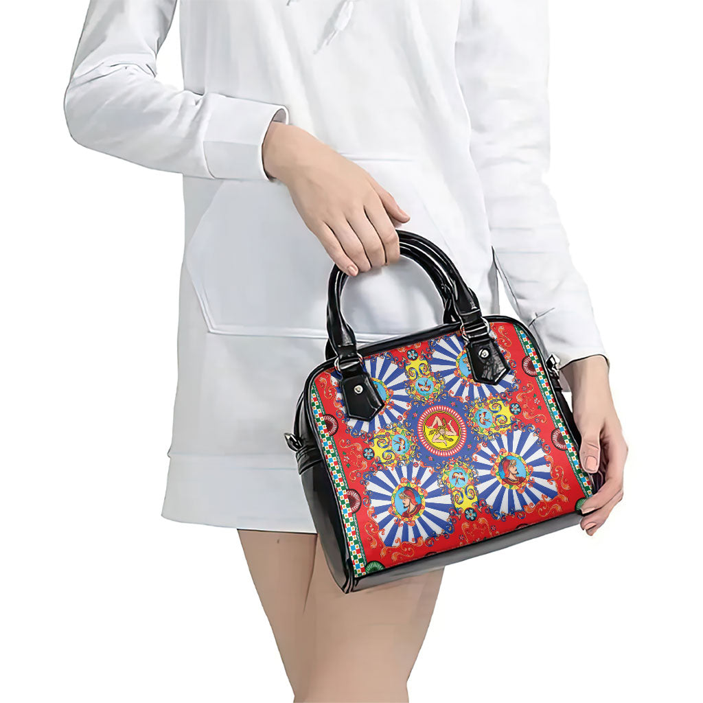 Carretto Siciliano Folk Art Shoulder Handbag Trinacria Symbol Italian Pattern