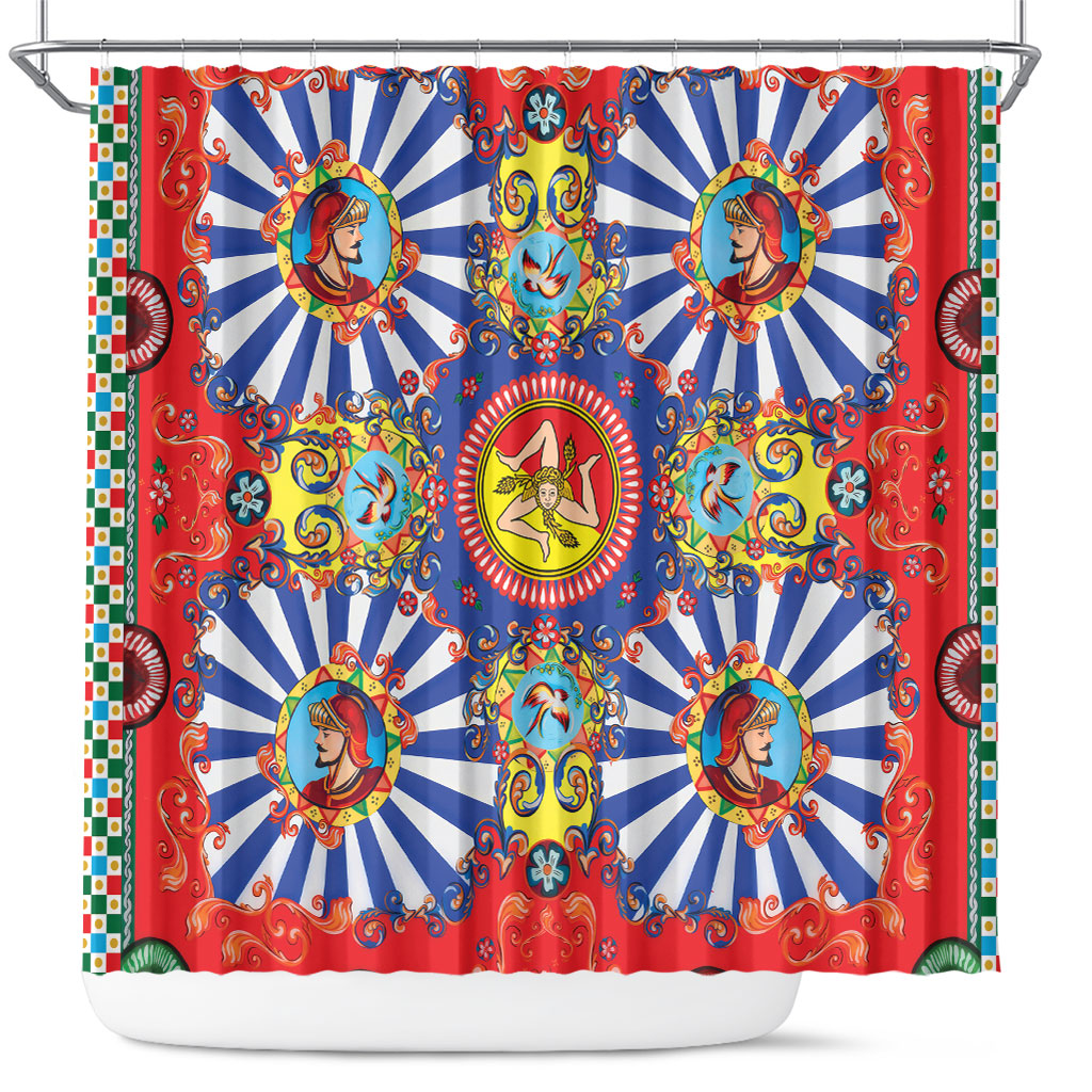 Carretto Siciliano Folk Art Shower Curtain Trinacria Symbol Italian Pattern
