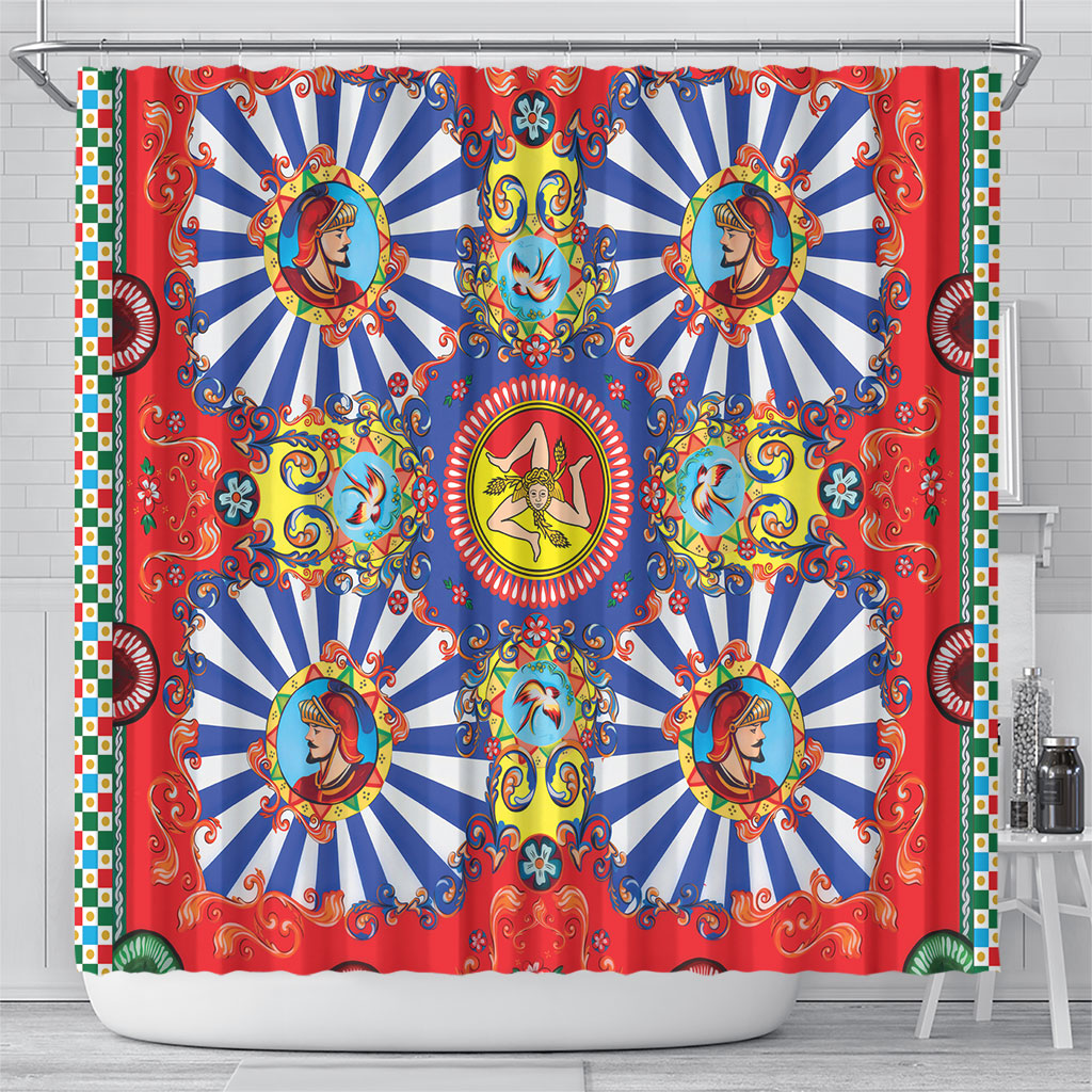 Carretto Siciliano Folk Art Shower Curtain Trinacria Symbol Italian Pattern
