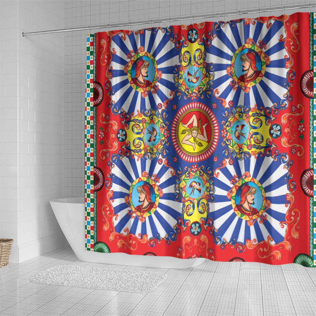 Carretto Siciliano Folk Art Shower Curtain Trinacria Symbol Italian Pattern