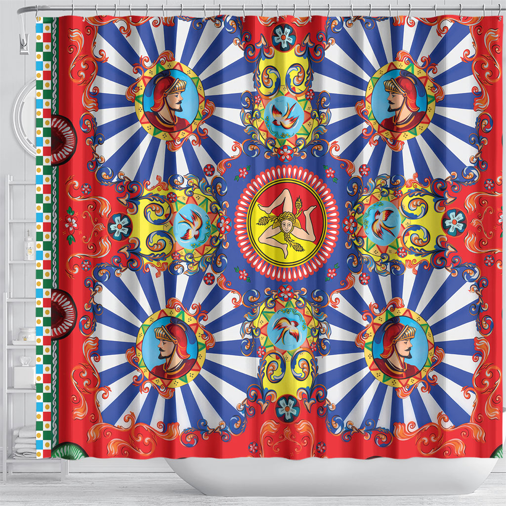 Carretto Siciliano Folk Art Shower Curtain Trinacria Symbol Italian Pattern