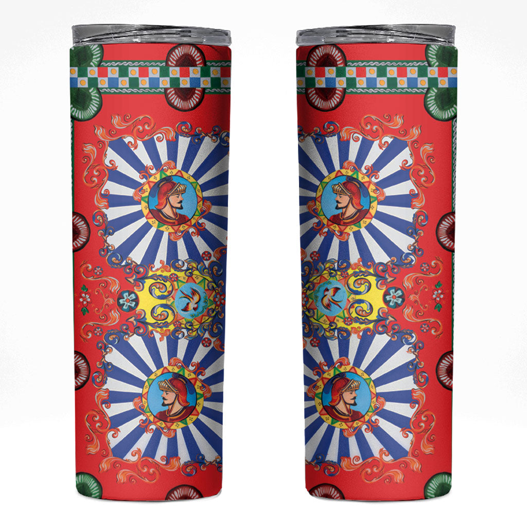 Carretto Siciliano Folk Art Skinny Tumbler Trinacria Symbol Italian Pattern
