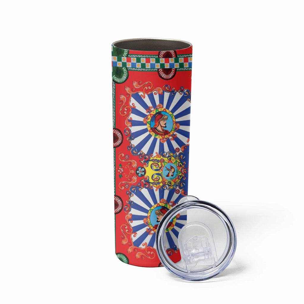 Carretto Siciliano Folk Art Skinny Tumbler Trinacria Symbol Italian Pattern