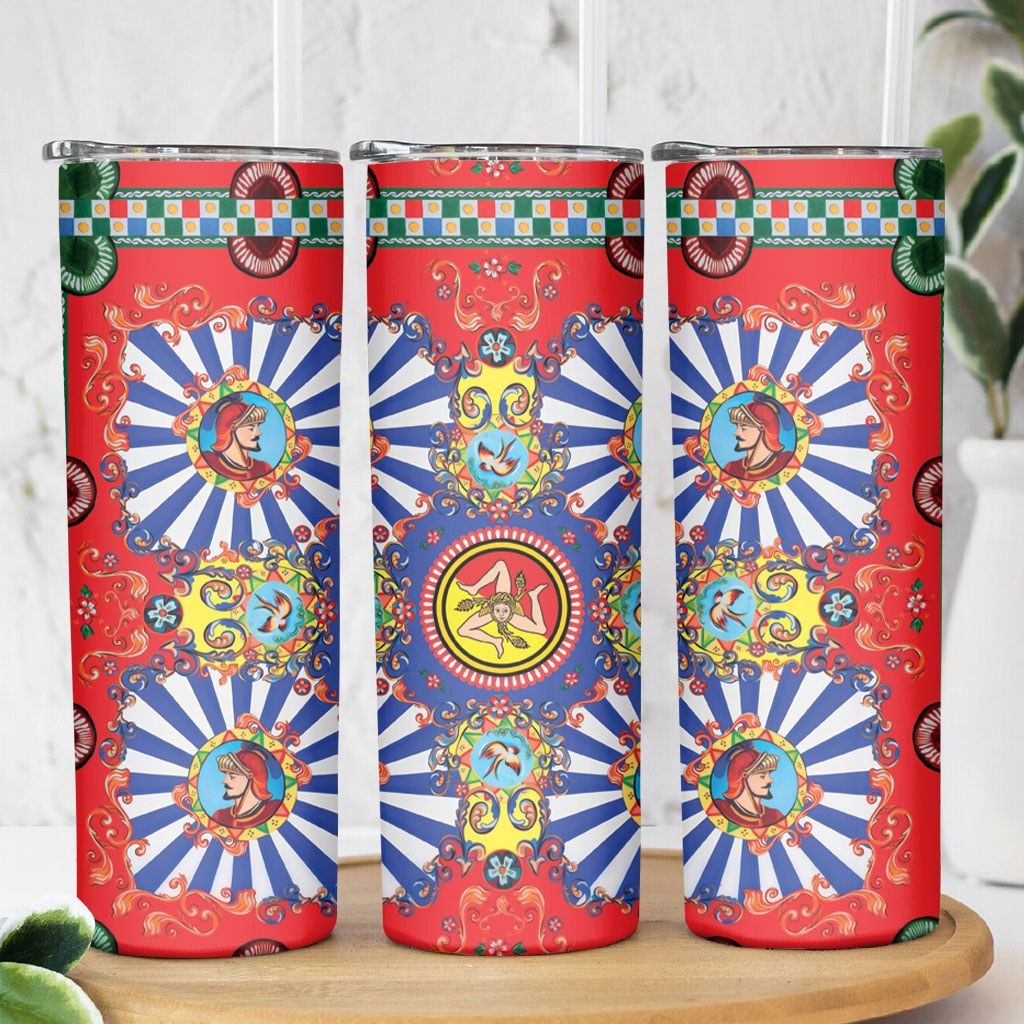 Carretto Siciliano Folk Art Skinny Tumbler Trinacria Symbol Italian Pattern