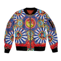 Carretto Siciliano Folk Art Sleeve Zip Bomber Jacket Trinacria Symbol Italian Pattern