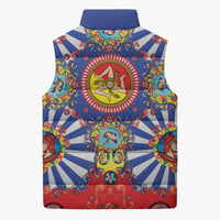 Carretto Siciliano Folk Art Sleeveless Puffer Jacket Trinacria Symbol Italian Pattern