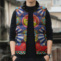 Carretto Siciliano Folk Art Sleeveless Puffer Jacket Trinacria Symbol Italian Pattern