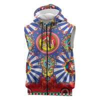 Carretto Siciliano Folk Art Sleeveless Zip Hoodie Trinacria Symbol Italian Pattern