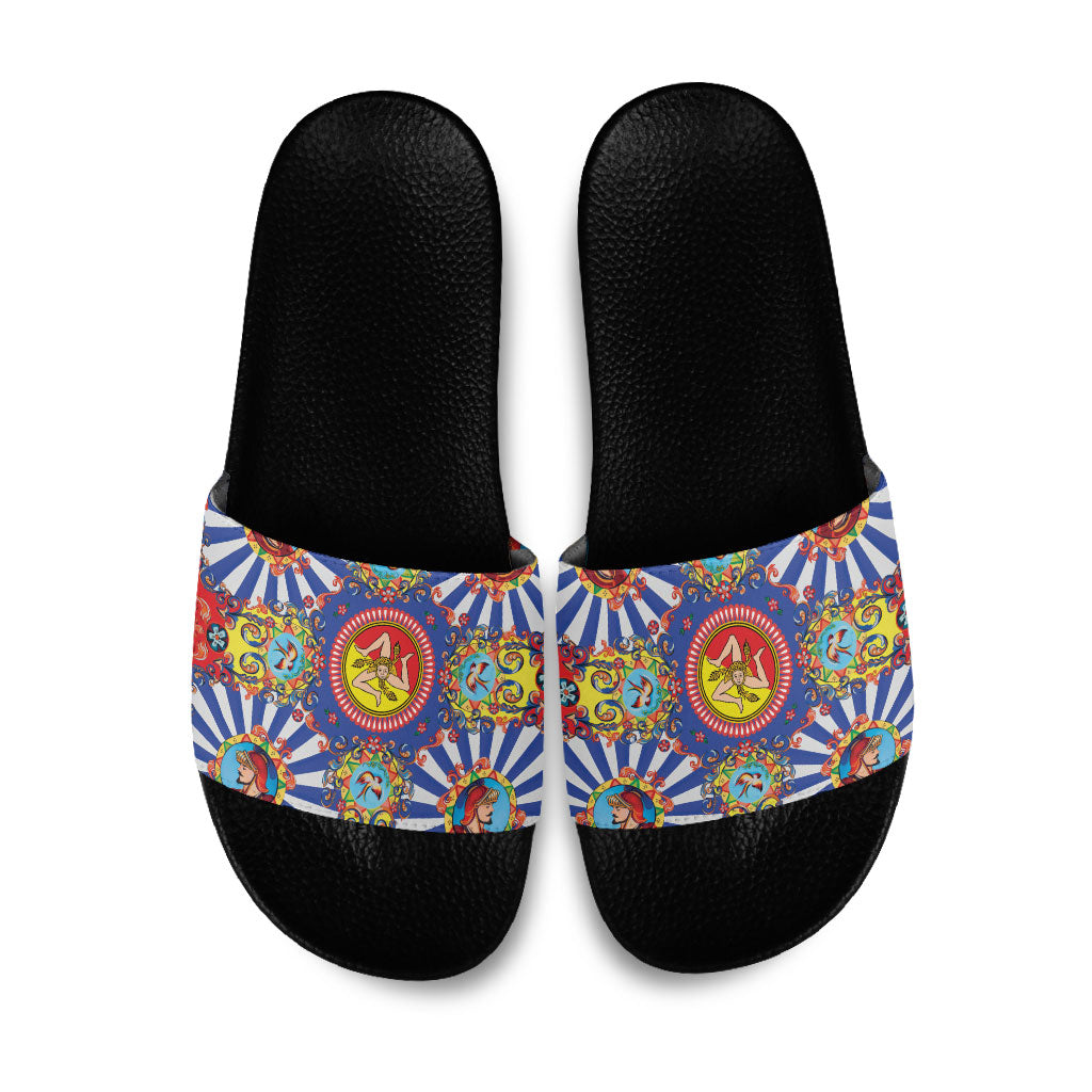 Carretto Siciliano Folk Art Slide Sandals Trinacria Symbol Italian Pattern