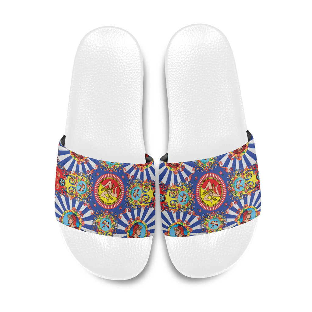 Carretto Siciliano Folk Art Slide Sandals Trinacria Symbol Italian Pattern