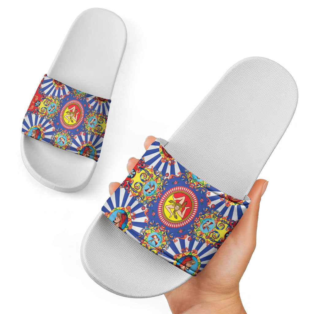 Carretto Siciliano Folk Art Slide Sandals Trinacria Symbol Italian Pattern