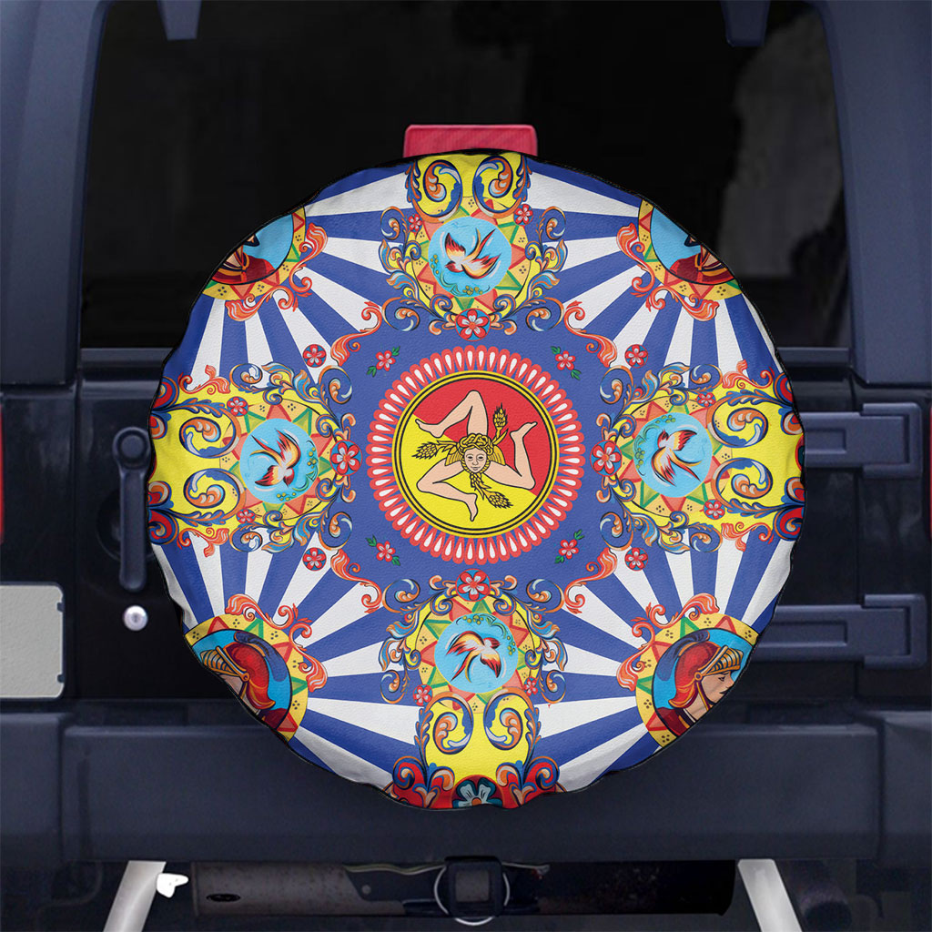 Carretto Siciliano Folk Art Spare Tire Cover Trinacria Symbol Italian Pattern