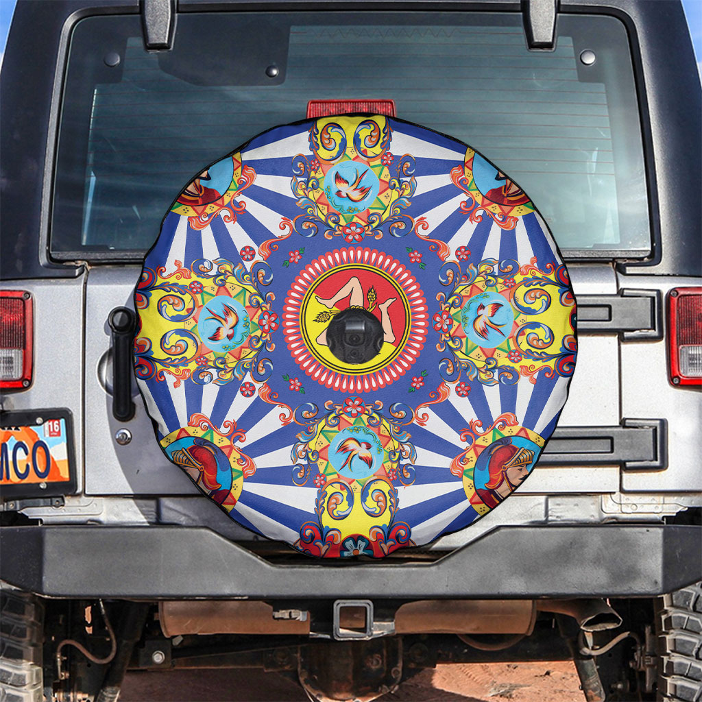 Carretto Siciliano Folk Art Spare Tire Cover Trinacria Symbol Italian Pattern