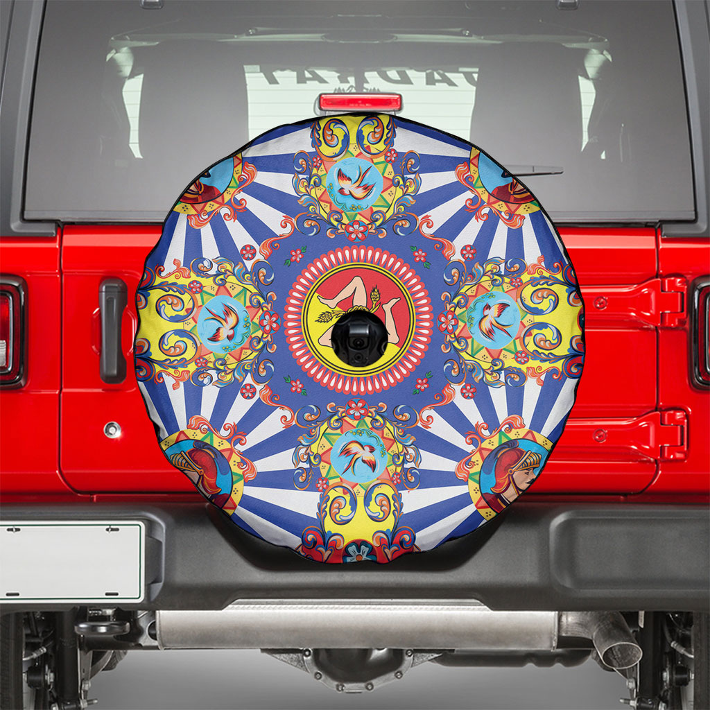 Carretto Siciliano Folk Art Spare Tire Cover Trinacria Symbol Italian Pattern