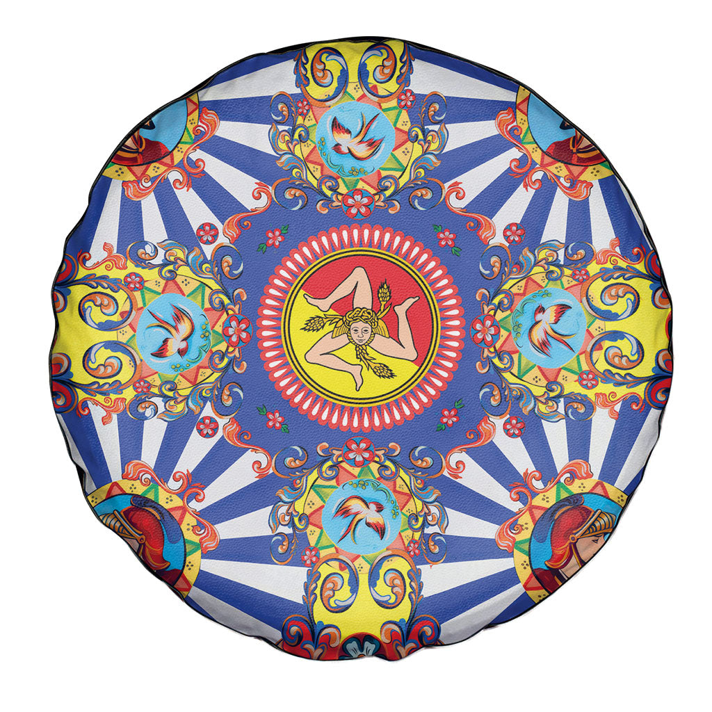 Carretto Siciliano Folk Art Spare Tire Cover Trinacria Symbol Italian Pattern