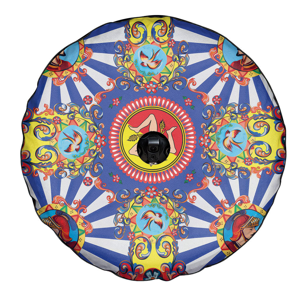 Carretto Siciliano Folk Art Spare Tire Cover Trinacria Symbol Italian Pattern