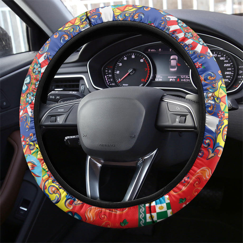 Carretto Siciliano Folk Art Steering Wheel Cover Trinacria Symbol Italian Pattern