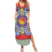Carretto Siciliano Folk Art Summer Maxi Dress Trinacria Symbol Italian Pattern
