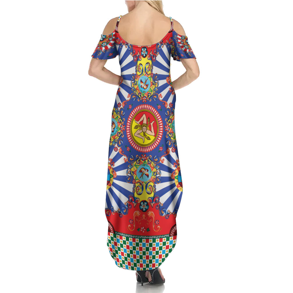 Carretto Siciliano Folk Art Summer Maxi Dress Trinacria Symbol Italian Pattern