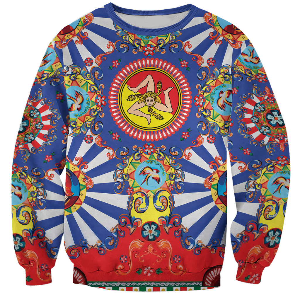 Carretto Siciliano Folk Art Sweatshirt Trinacria Symbol Italian Pattern