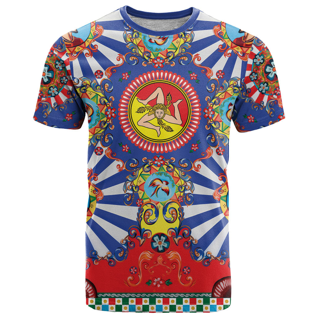 Carretto Siciliano Folk Art T Shirt Trinacria Symbol Italian Pattern