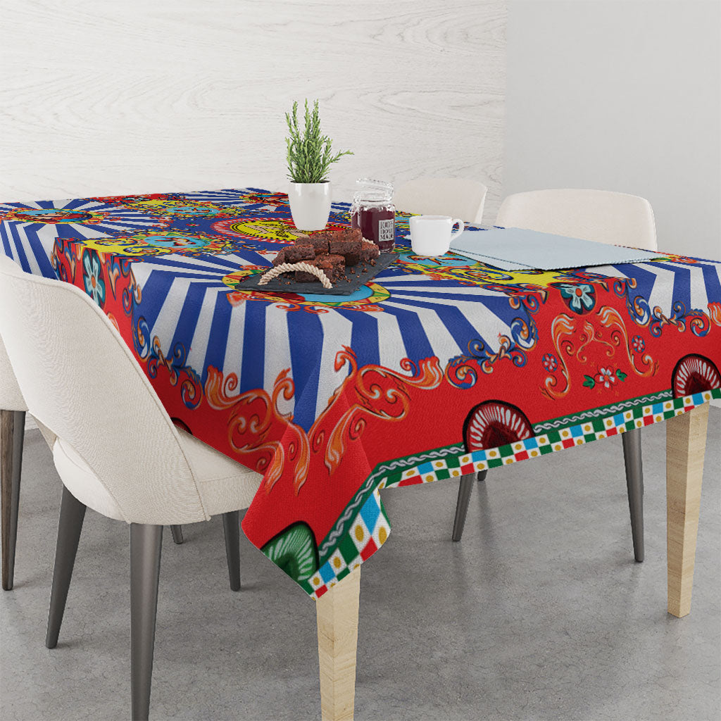 Carretto Siciliano Folk Art Tablecloth Trinacria Symbol Italian Pattern
