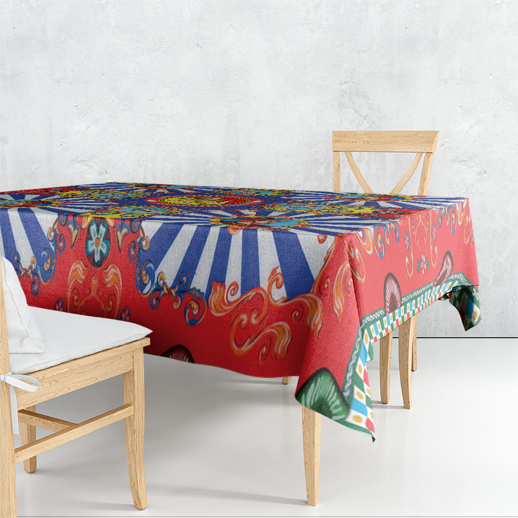 Carretto Siciliano Folk Art Tablecloth Trinacria Symbol Italian Pattern