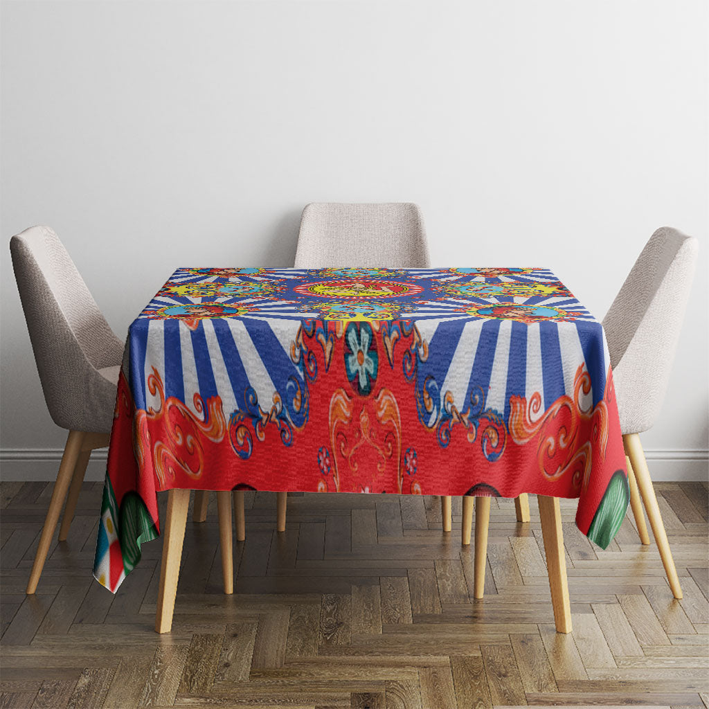 Carretto Siciliano Folk Art Tablecloth Trinacria Symbol Italian Pattern