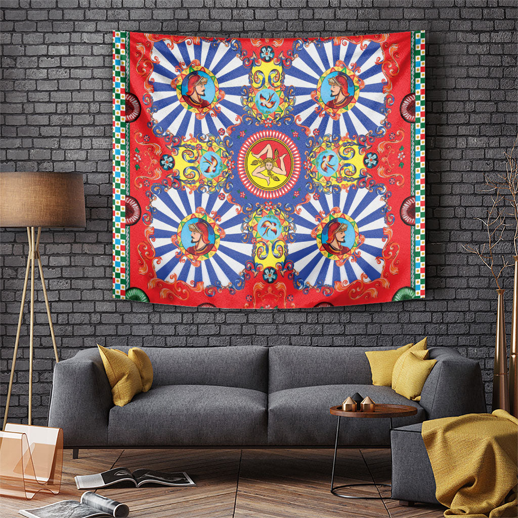 Carretto Siciliano Folk Art Tapestry Trinacria Symbol Italian Pattern